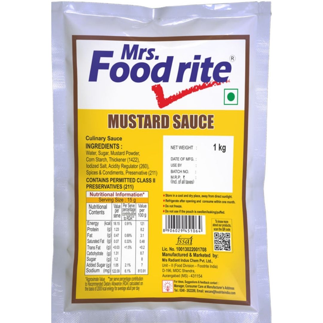 Mustard Sauce Pouch 1 Kg Mrs Food Rite Jitco