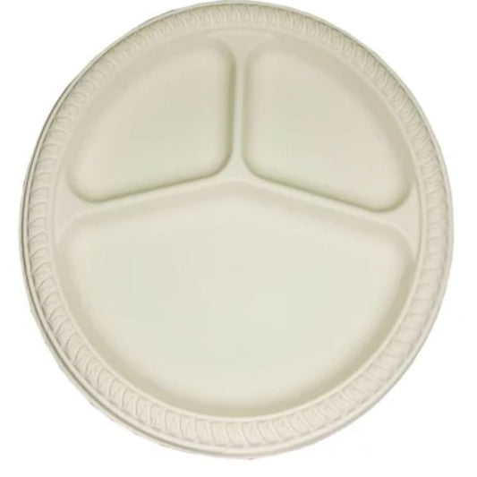 10 Inch 3 Compartment Biodegradable Plate