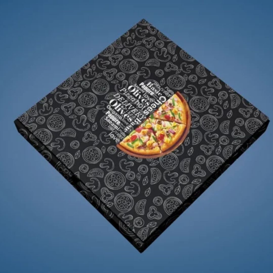 10inch Black Design Pizza Box