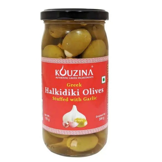 Greek Halkidiki Olives Stuffed With Garlic 355gm Kouzina