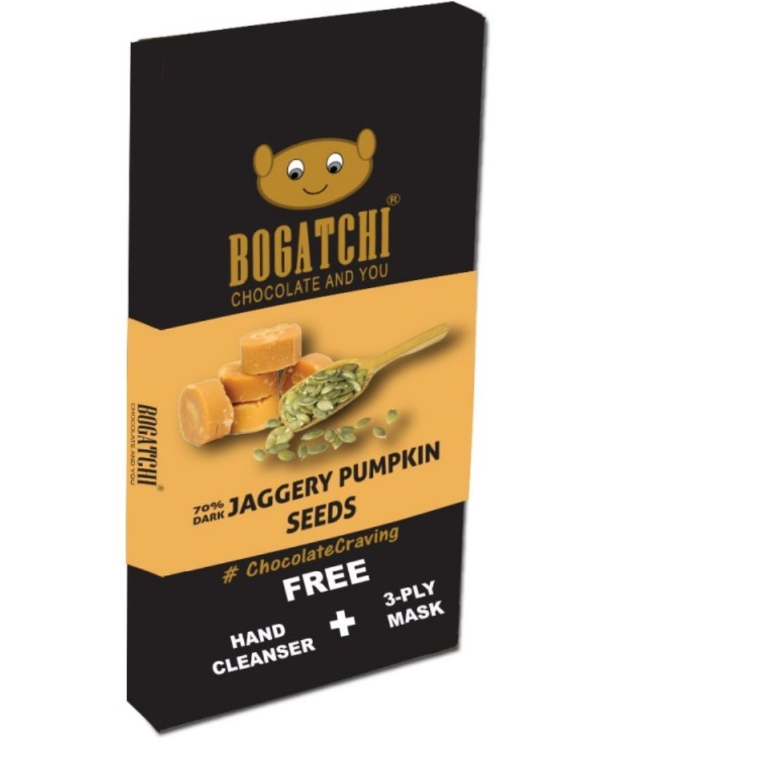 70% Dark Jaggery Chocolate _ PUMPKIN SEEDS _ Sugar free 80g Bogatchi