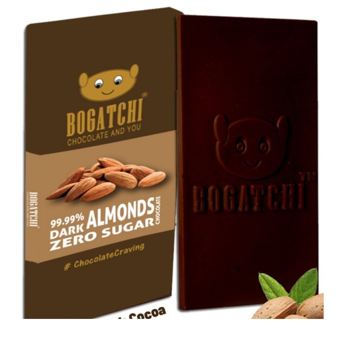 99.99% Dark Chocolate ALMONDS _ Vegan Dark Chocolate _ Gluten FREE, 80 gm Bogatchi