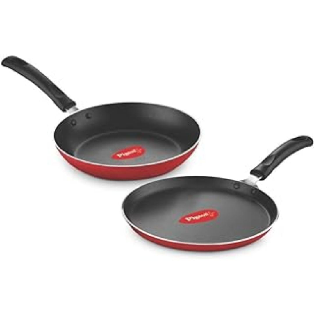 Aluminium Nonstick Duo Pack Flat Tawa 250 and Fry Pan Pigeon