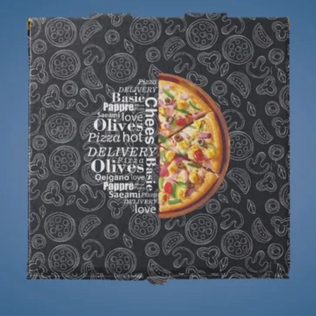 BLACK DESIGN SQUARE PIZZA BOX 12INCH