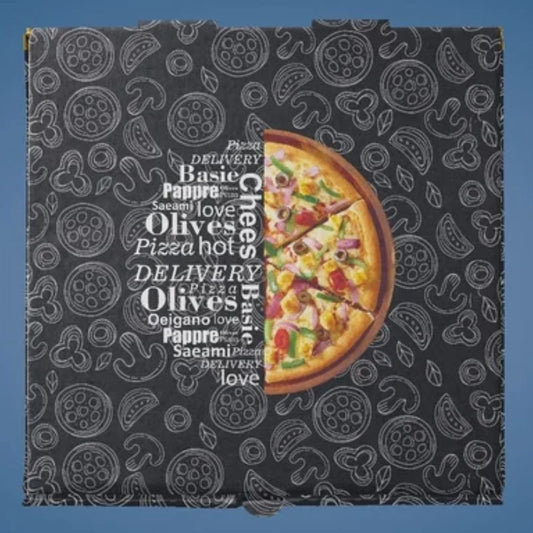 BLACK DESIGN SQUARE PIZZA BOX 8INCH