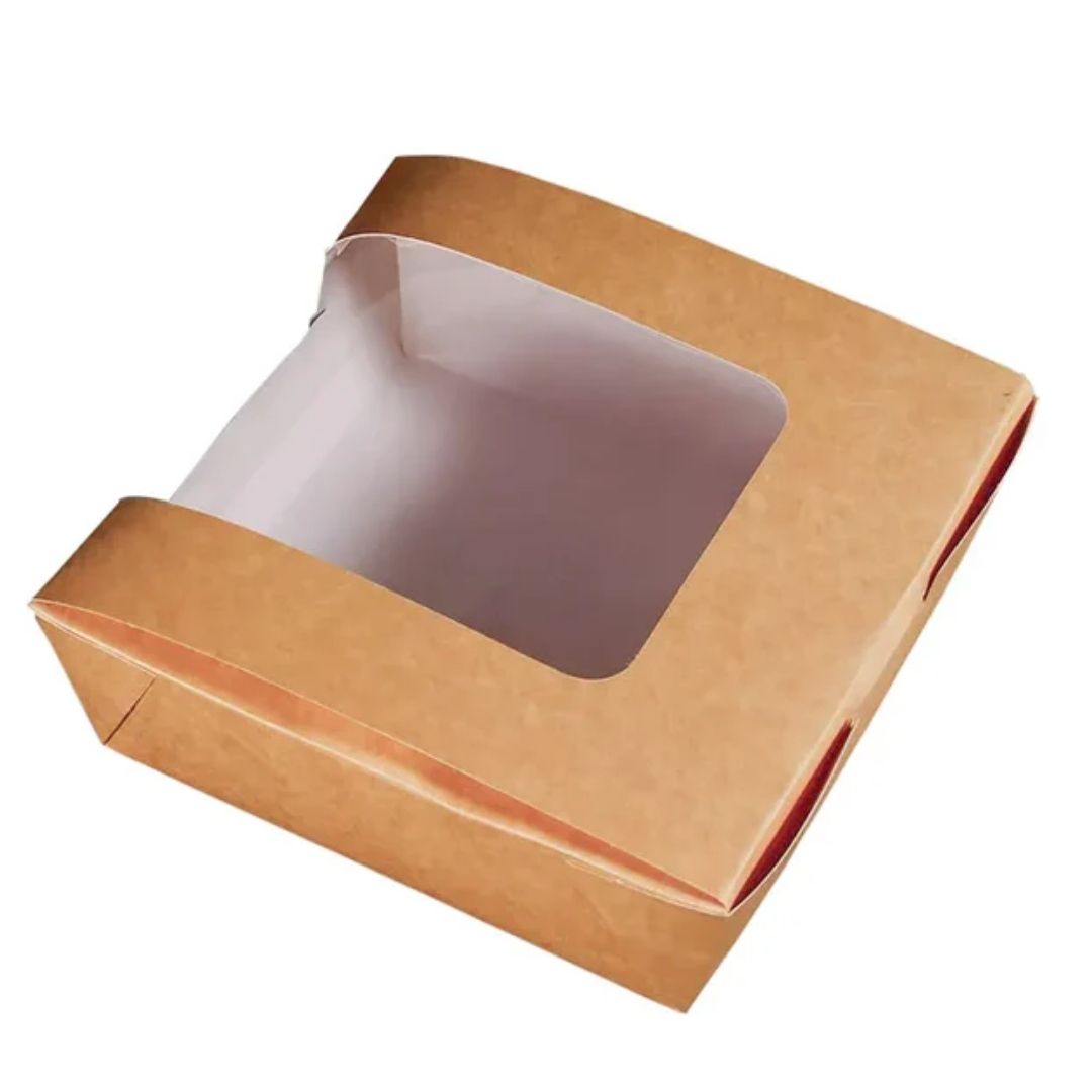 Brown Salad Box with Wider Window, 13 x 13 cm