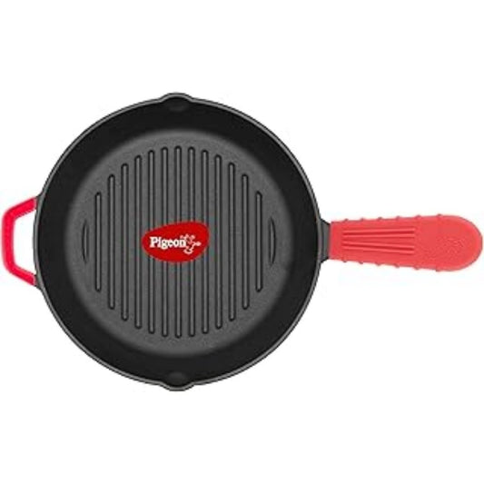 Cast Iron Grill Pan, 25 cm _ Naturally Nonstick _ Pre-Seasoned with 100% vegetable oil Pigeon