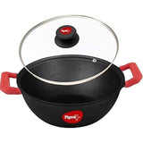 Cast Iron Kadai with Glass Lid _ Medium, 24 cm _ Naturally Nonstick _ Pre-Seasoned Kadhai with 100% vegetable oil Pigeon