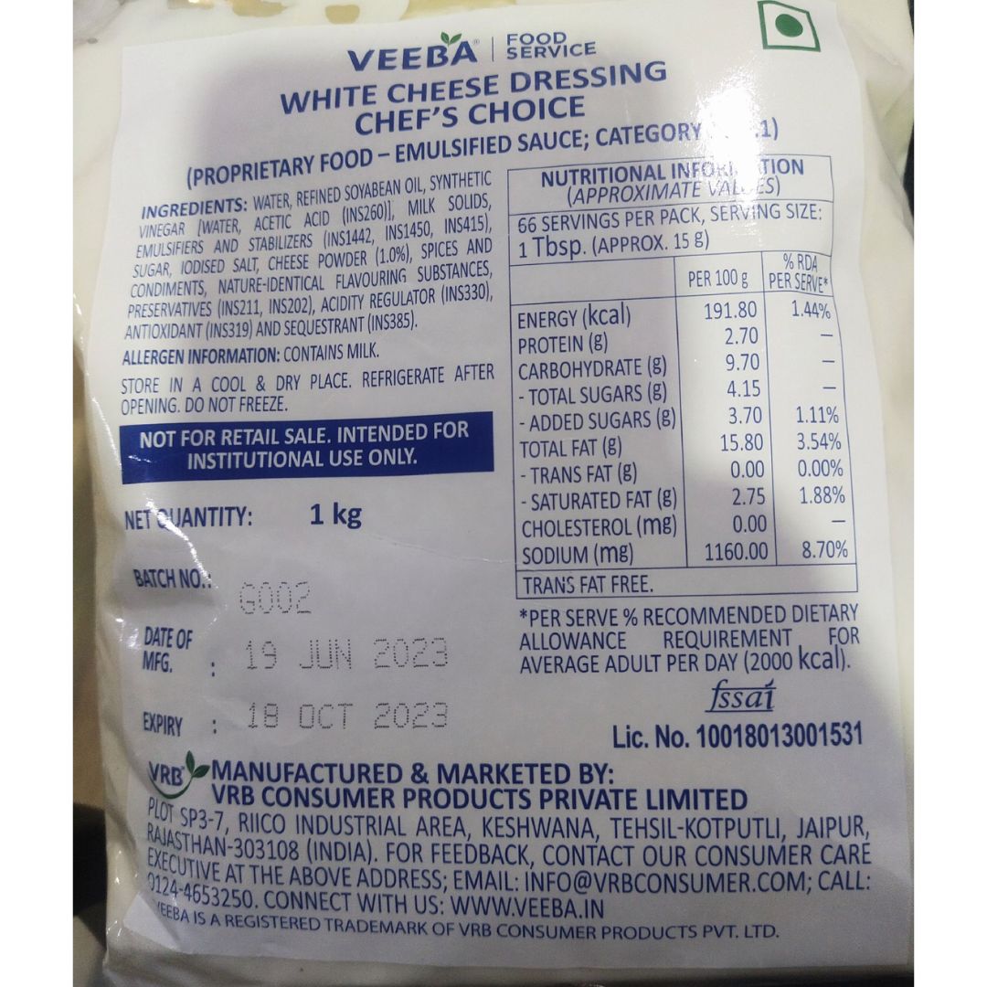 Cheese Dressing Chef's Choice 1 Kg Veeba