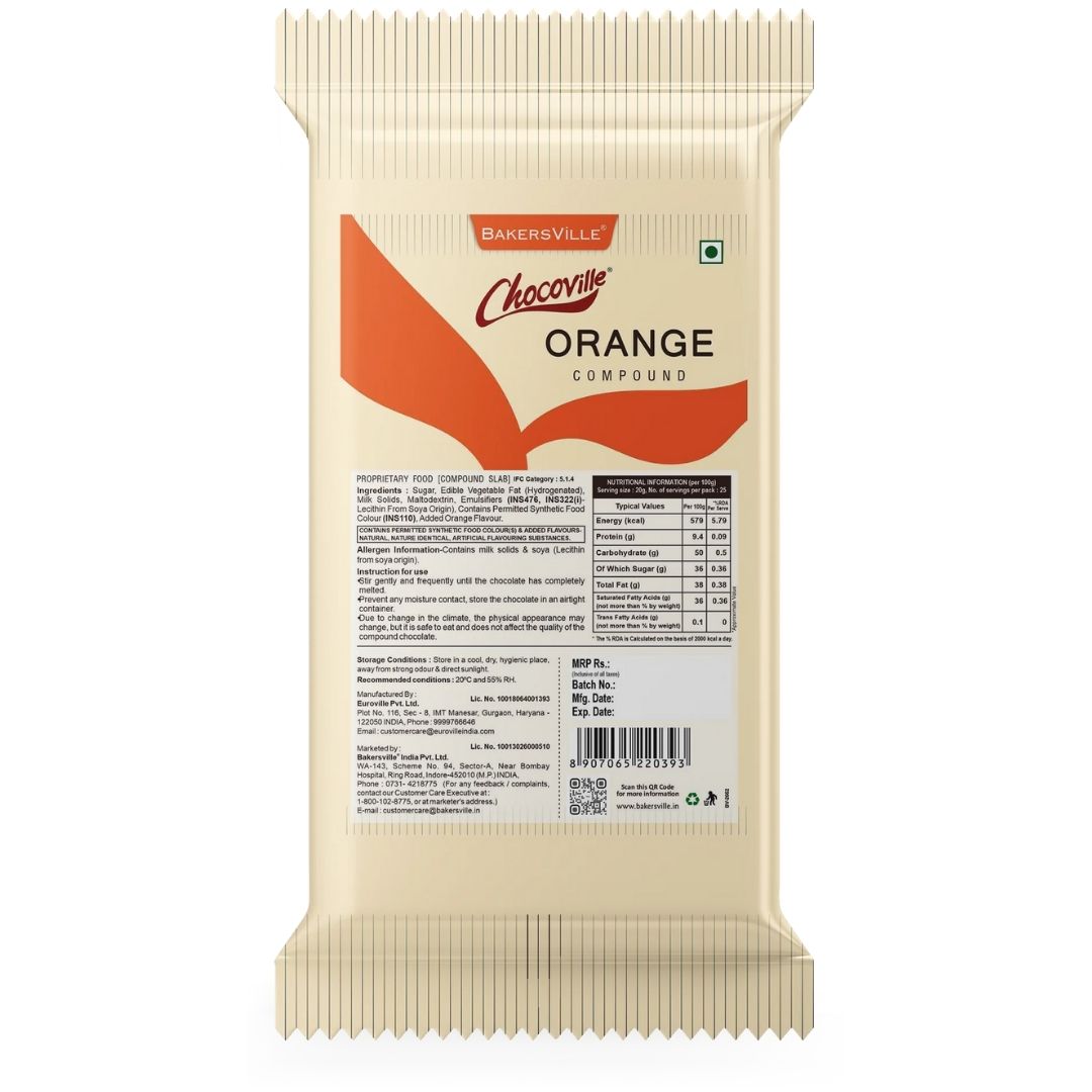 Chocoville Orange Compound Slab 500g Bakersville