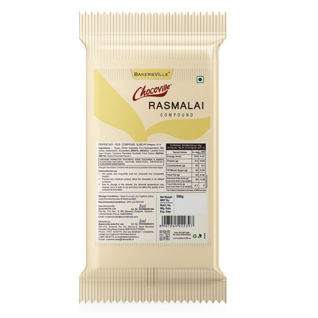 Chocoville Rasmalai Compound Slab, 500g Bakersville