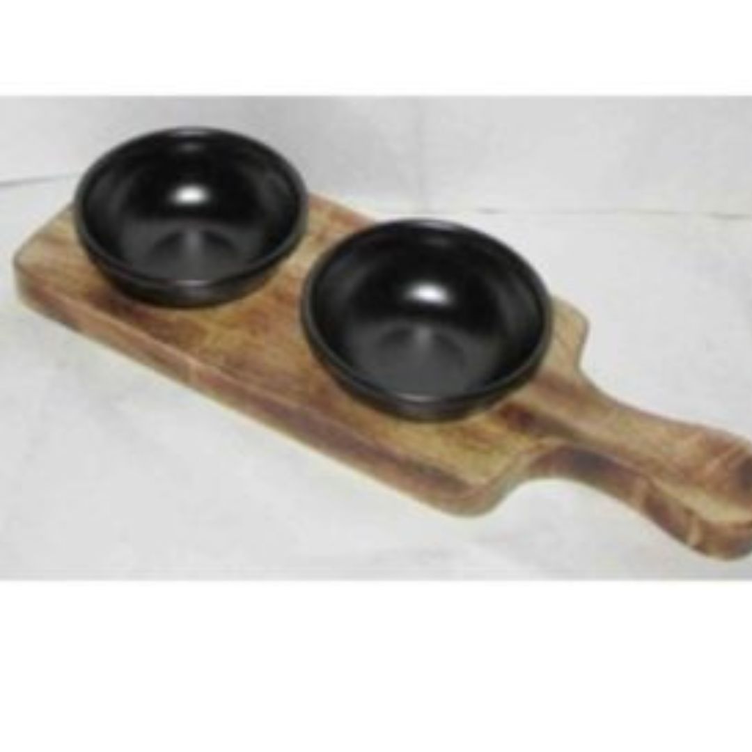 DOUBLE BOWL BAT SERVER WITH METAL BOWL