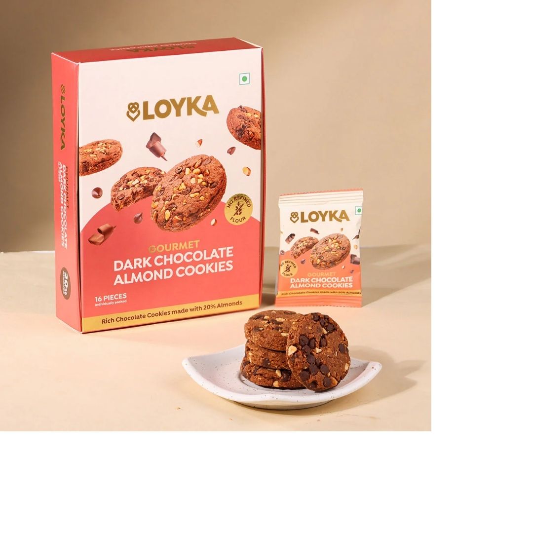 Dark Chocolate Almond Cookies (No Maida) 16 Pcs Box Loyka