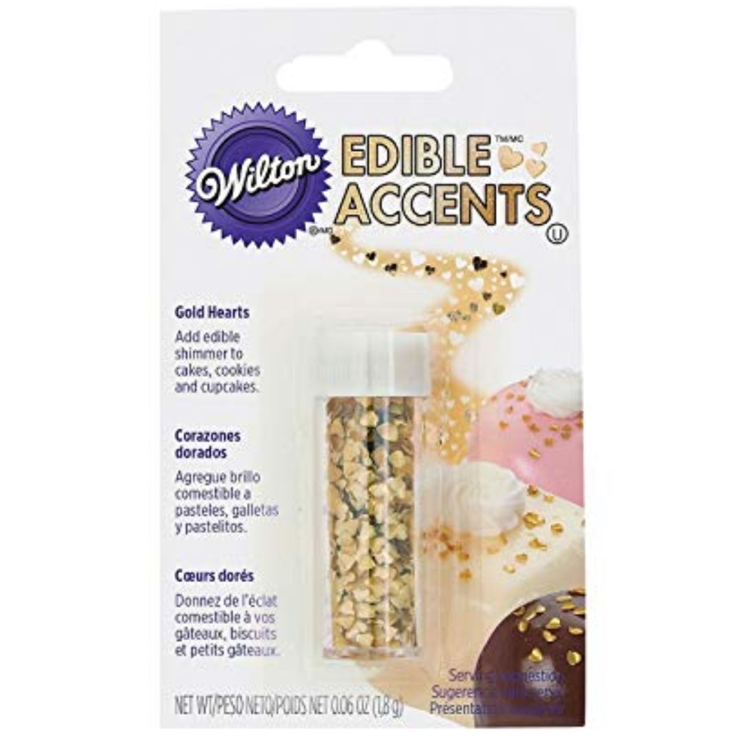 Edible Glitter Hearts, Gold, 1.8g Wilton