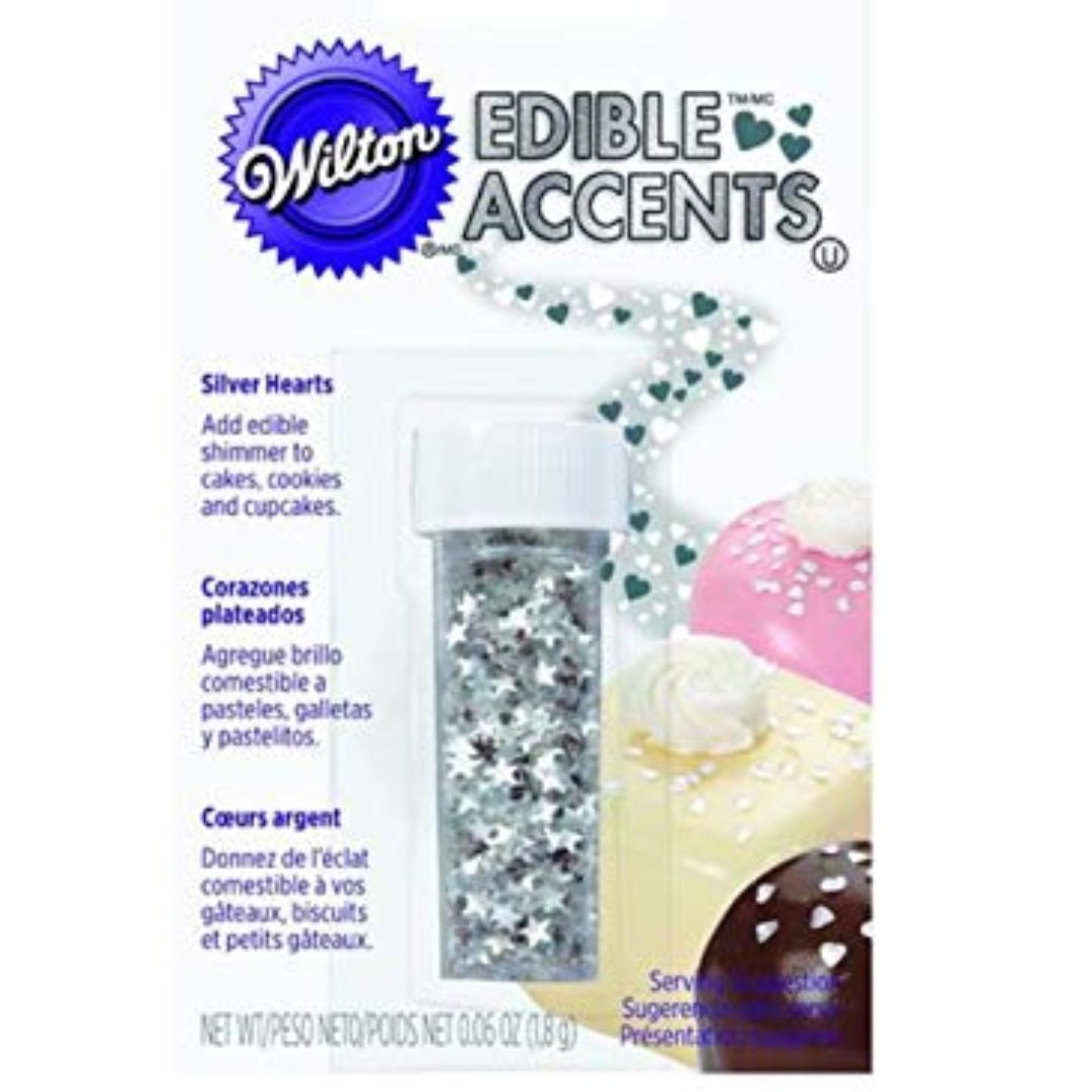 Edible Glitter Hearts, Silver, 1.8 g Wilton