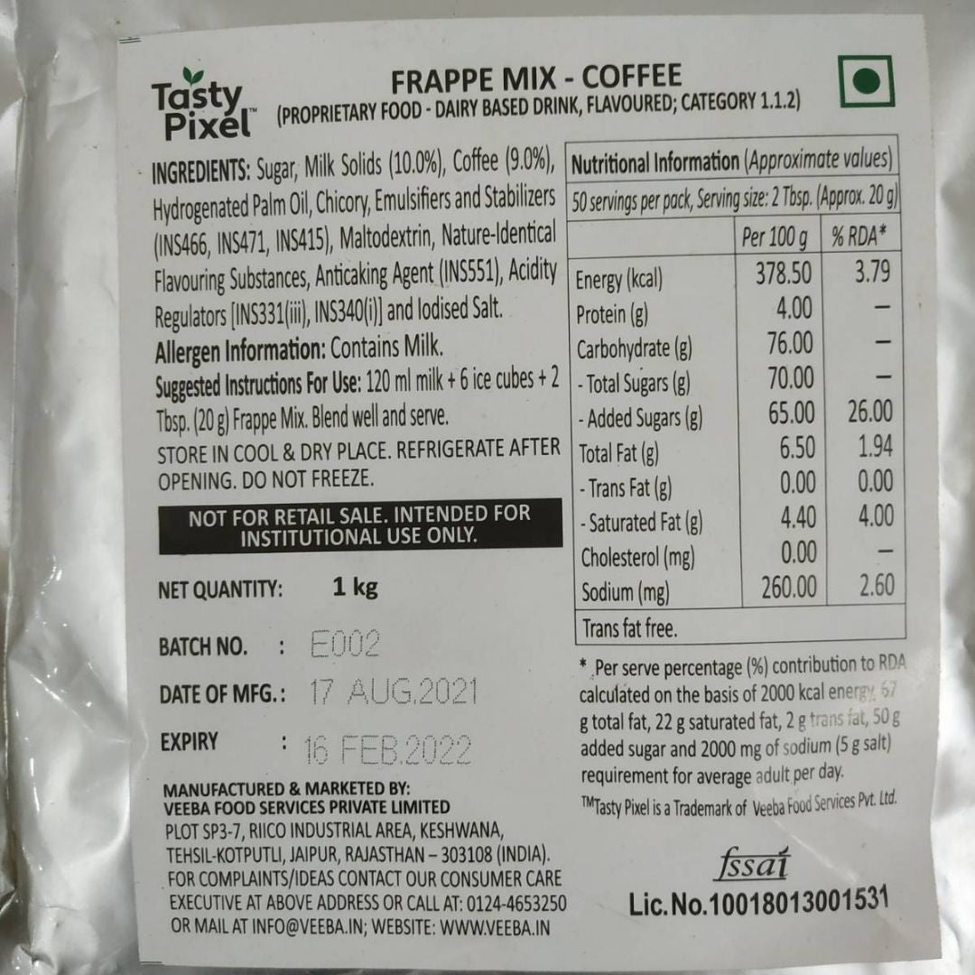 Frappe Mix - Coffee Flavour 1 Kg Veeba