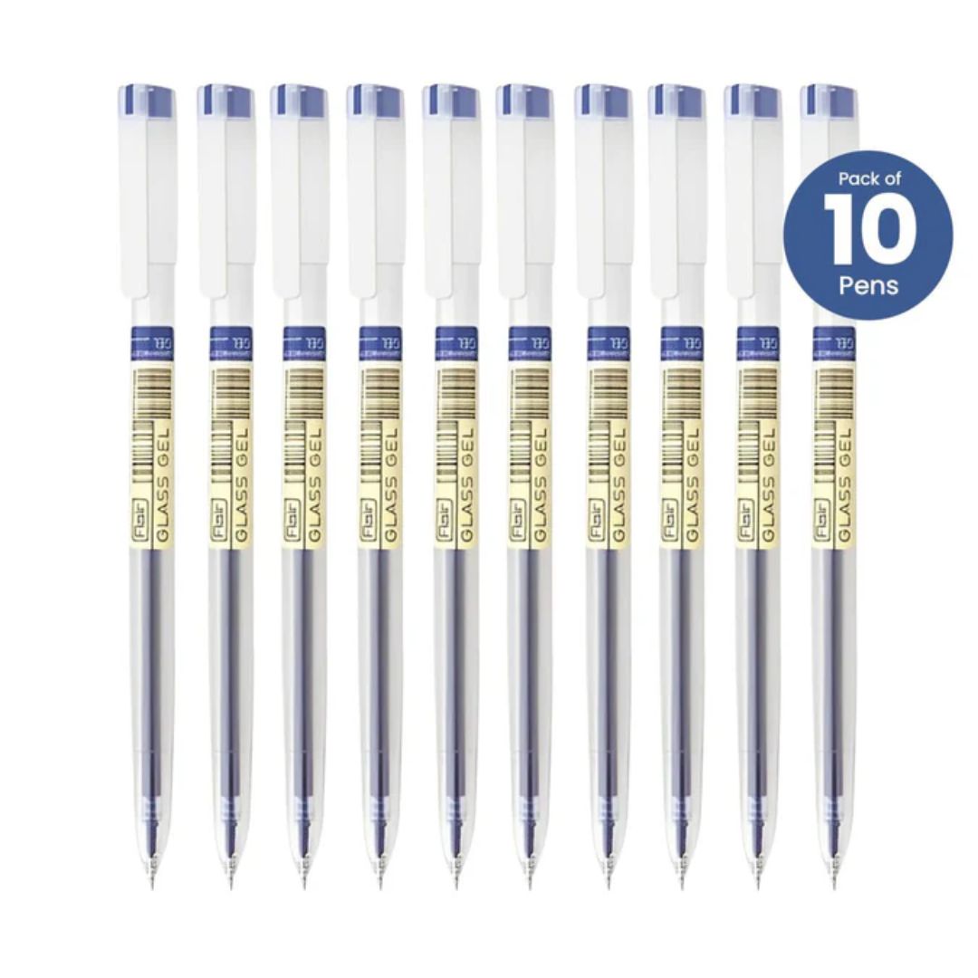 Glass Gel Pen Waterproof-Pack of 10(Blue) Flair