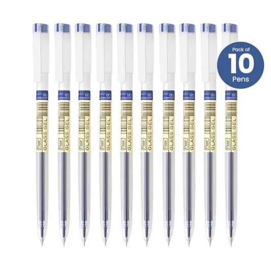 Glass Gel Pen Waterproof-Pack of 10(Blue) Flair