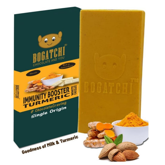 Healthy Turmeric Milk White Chocolate Bar, Almonds, 80g Bogatchi