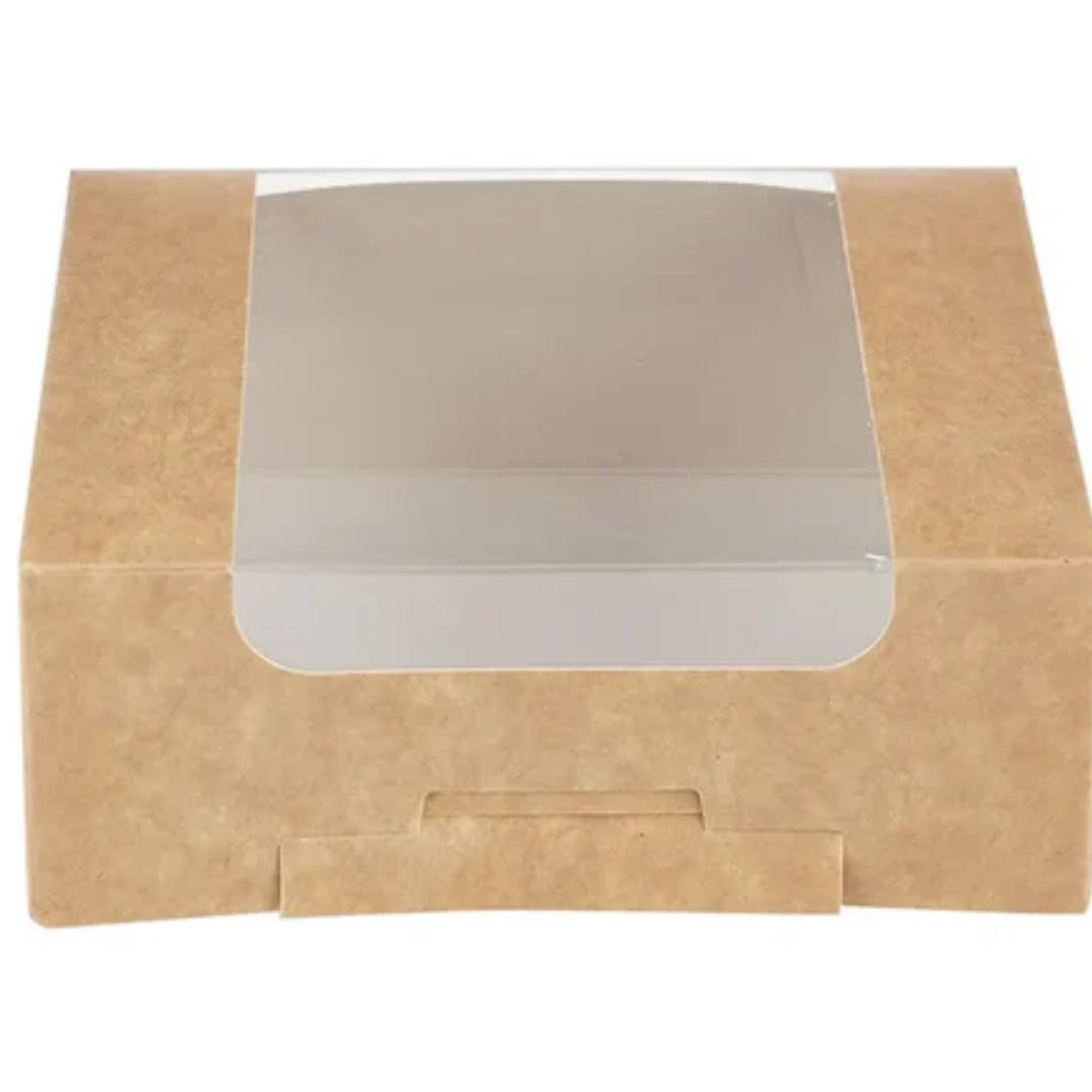 Hotpack Kraft Square Deli Box with a Window, 20 x 20 x 6 cm