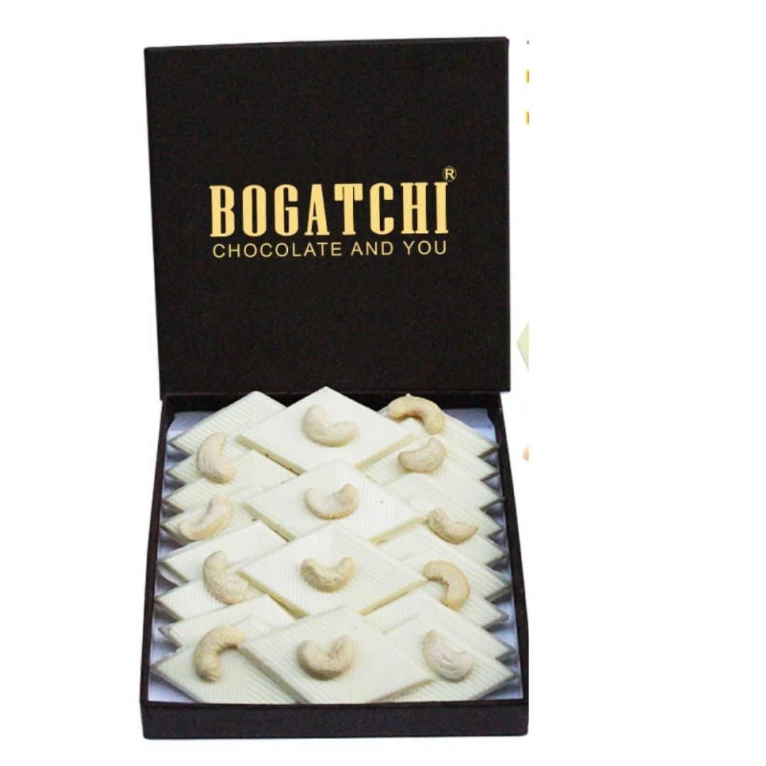 Kaju Barfi White Chocolate, Goodness Milk and Roasted Cashews - Kaju Katli, 24pcs Gift Bogatchi