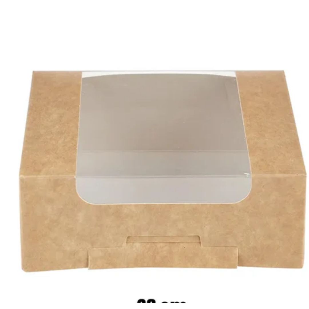 Kraft Square Deli Box with a Window, 28 x 28 x 10 cm