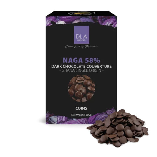 Naga 58% Dark chocolate couverture 500gm DLA naturals