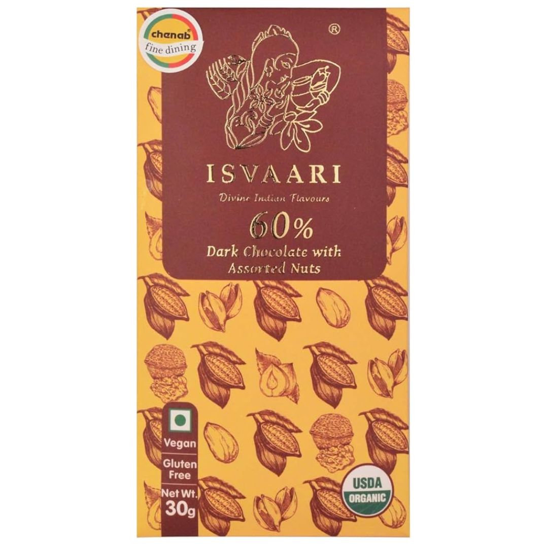 Organic Dark Chocolate With Assorted Nuts 30g Isvaari