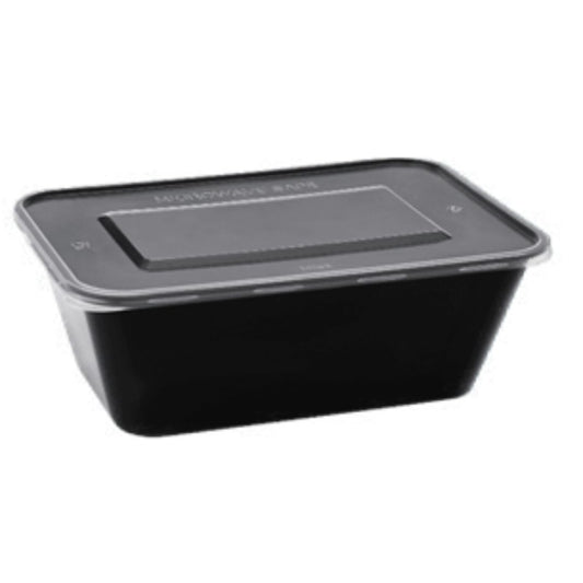 Rectangular Plastic containers 1000 ml with lid  (Black)