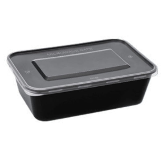 Rectangular Plastic containers 650 ml with lid  (Black)