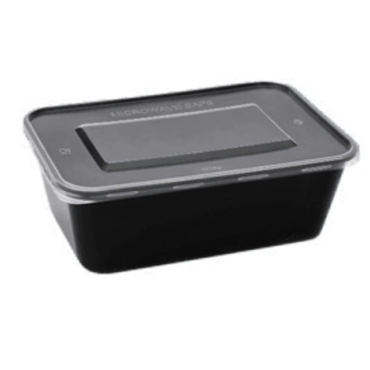 Rectangular Plastic containers 750 ml with lid  (Black)