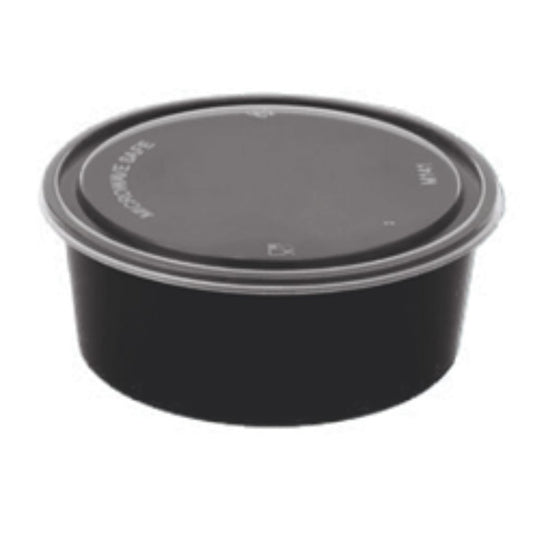 Round Plastic containers 1000 ml With Lid (Black)- Flat