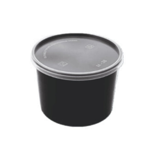 Round Plastic containers 900 ml With Lid (Black) - Flat