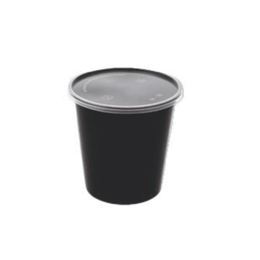 Round Plastic containers 900 ml With Lid (Black)- Tall