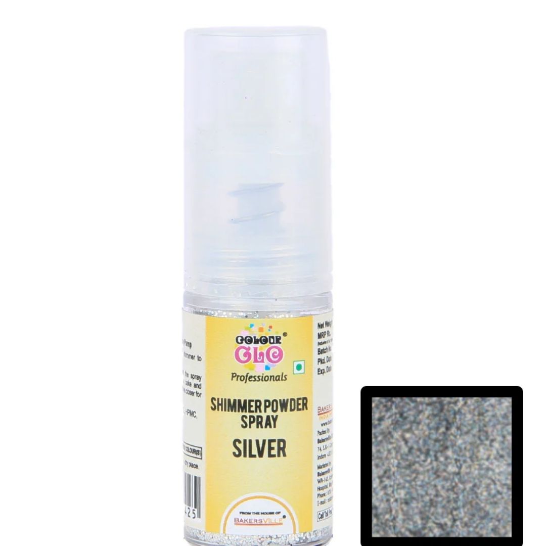 Silver ColourGlo Edible Shimmer Powder Spray 5g Bakersville