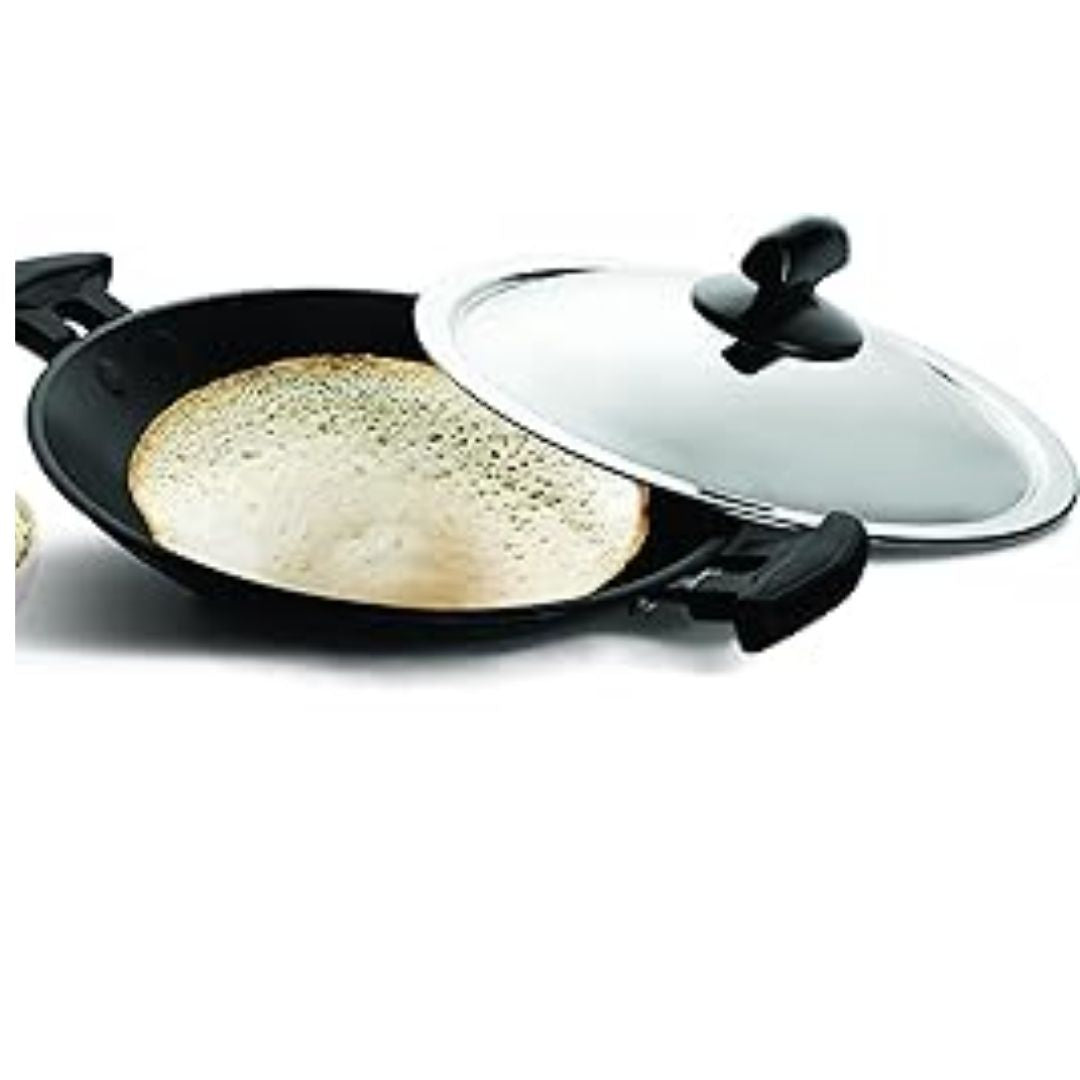 Special Aluminium Non-Stick Appachetty with Lid, 200mm, Black Pigeon