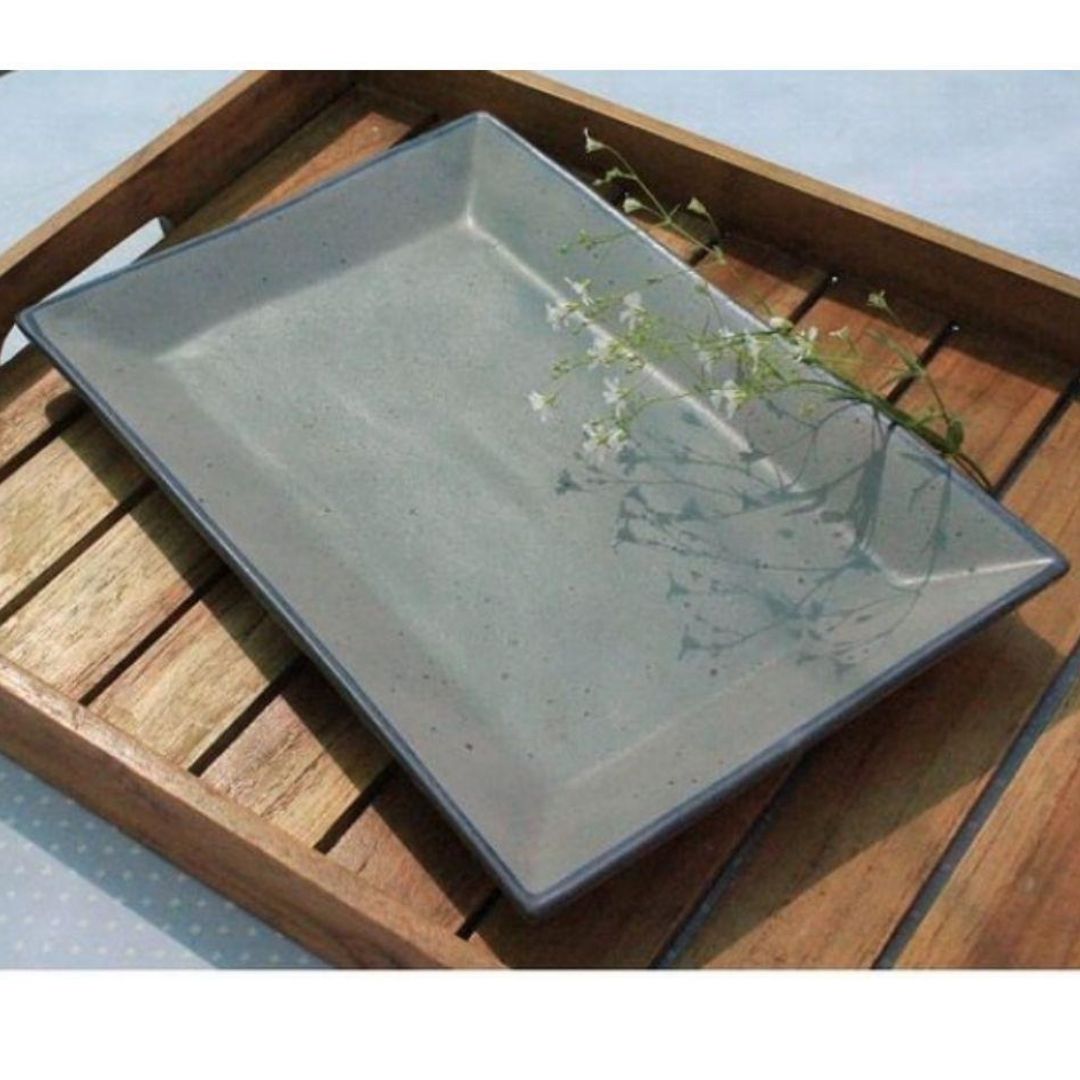 Studio Green Or Blue Cer. Platter RECT 11.5×6.25″