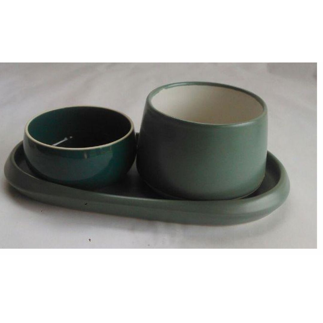 Teal Green Dessert Platter Set Big Bowl D- 3.25”xH- 2.75” Small Bowl D- 3”xH- 1.5” ArtEvo