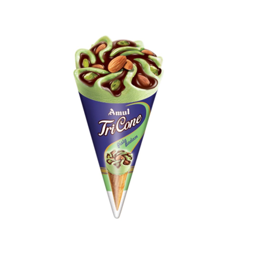 Tri Cone Pista Badam  Ice Cream Amul