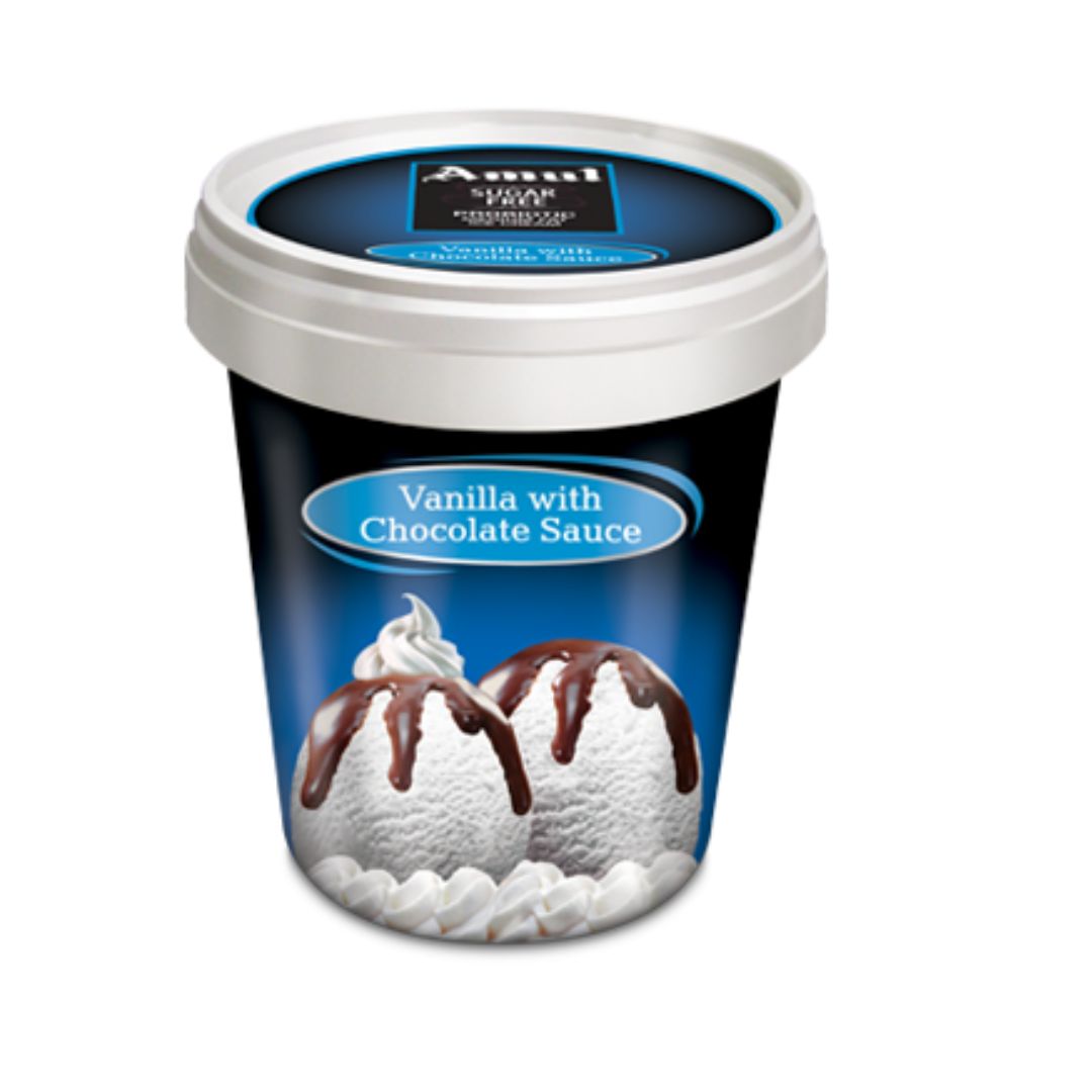 Vanilla with Chocolate Sauce (Sugar Free) Ice Cream  Amul