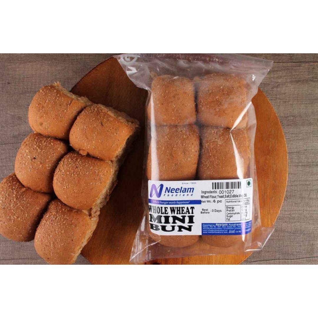 WHOLE WHEAT MINI BUN 100 GM 6 PC 100G NEELAM