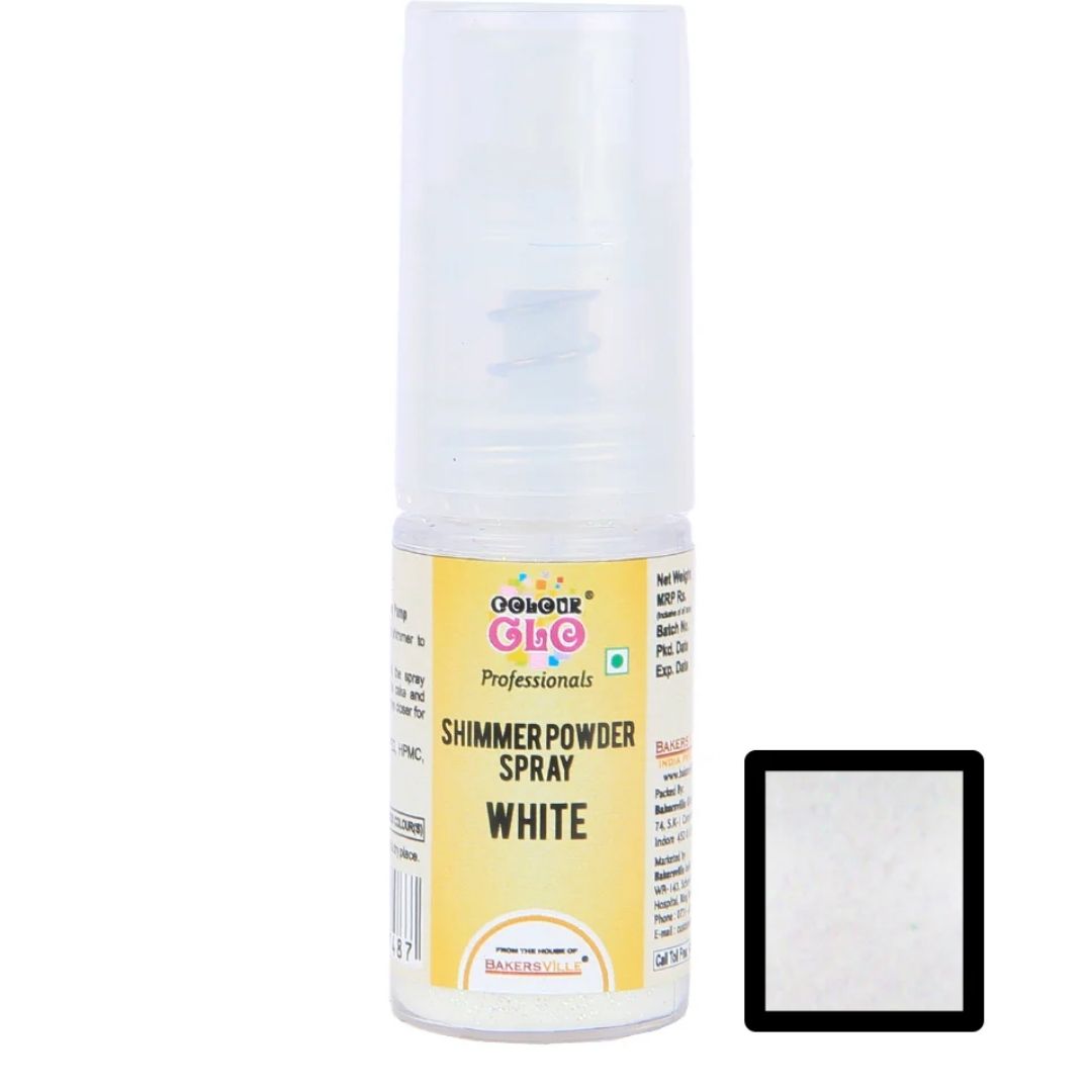 White ColourGlo Edible Shimmer Powder Spray 5g Bakersville