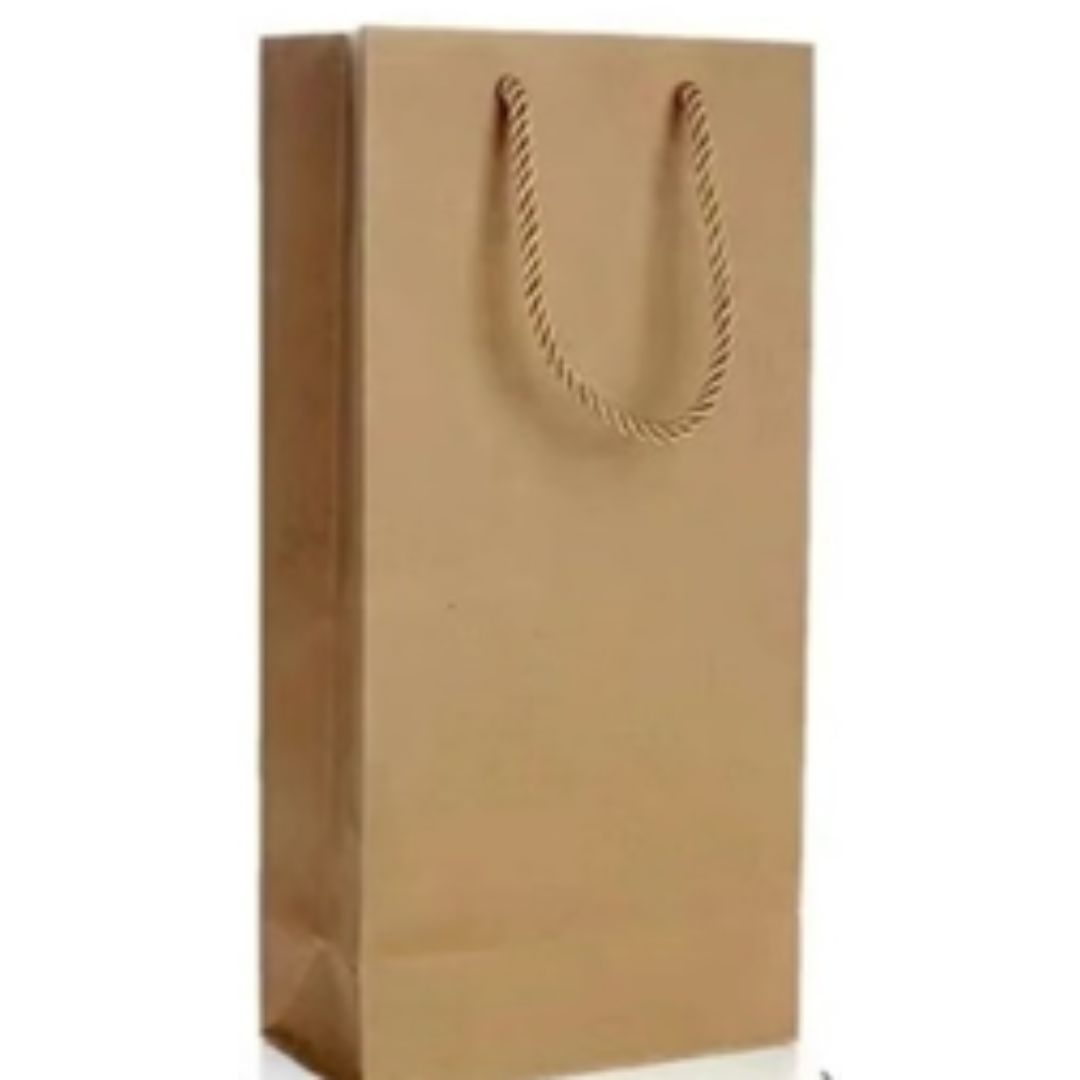 Wine Paper Bags (Single Bottle) with rope Handle - Kraft paper (Customized)