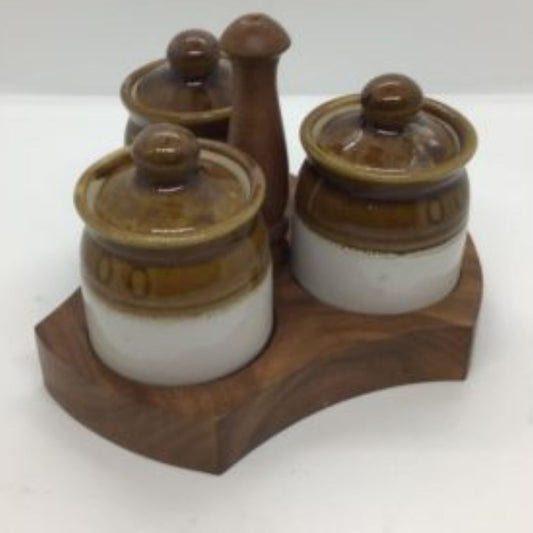 Wooden Tri Pickle Holder with Martaban